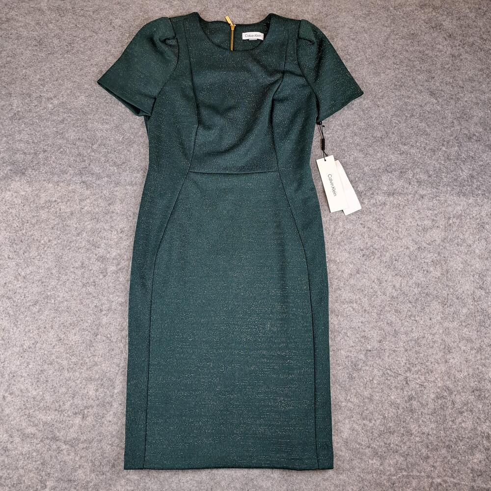 Calvin Klein Dress Womens 6 Green Metallic Sheath Cocktail Event Holiday NYE